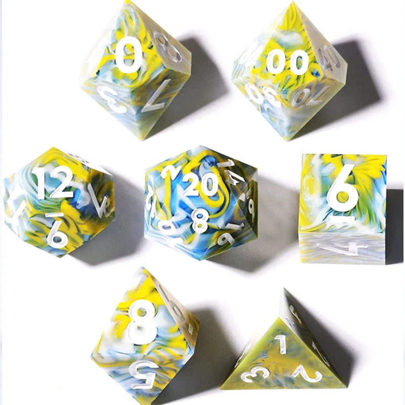 Planet Themed 7 Piece Resin Sharp Edged Dice Set With Case (Online Order Only)