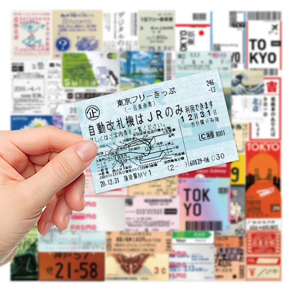 10/30/60PCS Japanese Tickets Tokyo Travel Stickers Decals For Suitcase Phone Notebook Fridge Motorcycle Funny DIY Sticker Gift (ONLINE ORDER ONLY)