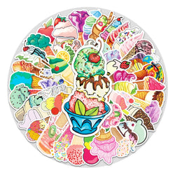 50Pcs Ice Cream Cartoon Waterproof Vinyl Stickers for Skateboard Snowboard Decals (Online Order Only)