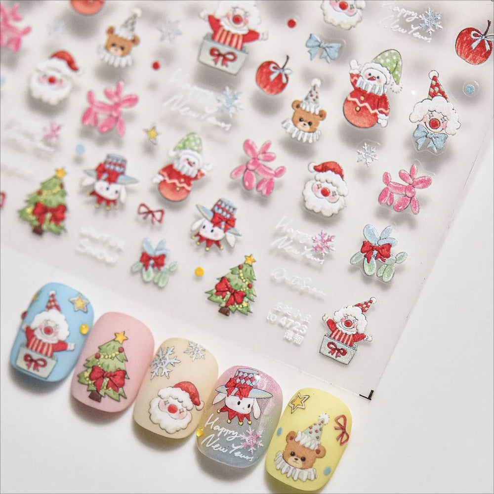 Apple Bear Bunny Snowman Winter Tree Bell Dog Self Adhesive Nail Art Stickers Snowflake Santa Claus Rhinestone Manicure Decals (ONLINE ORDER ONLY)