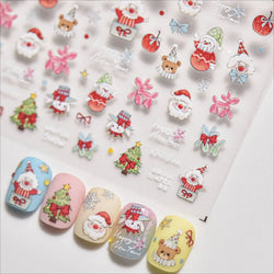 Apple Bear Bunny Snowman Winter Tree Bell Dog Self Adhesive Nail Art Stickers Snowflake Santa Claus Rhinestone Manicure Decals (ONLINE ORDER ONLY)