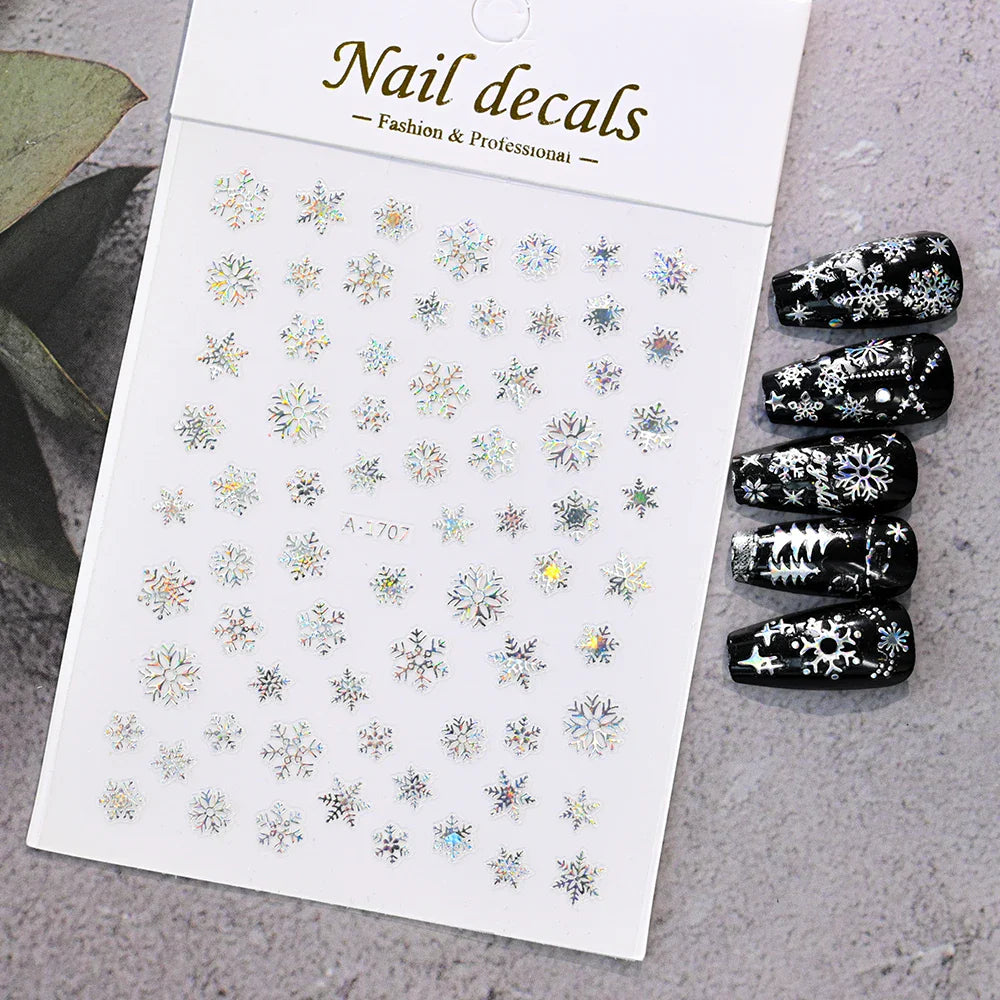 1PCS Laser Gold Snowflake Christmas Tree Nail Sticker 3D Adhesive Nail Decals Nail Art Accessories New Christmas Decoration 2024 (ONLINE ORDER ONLY)