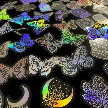 10/30/50/100PCS Holographic Laser Butterfly PET Flash Dream Stickers Aesthetic Hand Account DIY Notebook Motorcycle Car Sticker (Online Order Only)