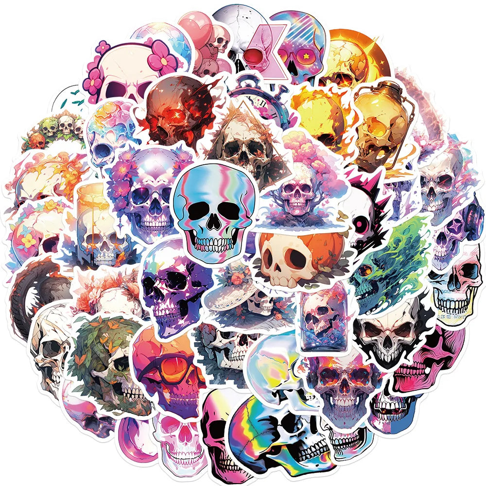 10/30/50PCS Cool Skull Stickers Aesthetic Cute Decoration DIY Skateboard Phone Laptop Scrapbook Bike Car PVC Waterproof Kids Toy (ONLINE ORDER ONLY)