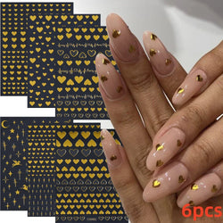 6 Sheets Moon/Star Nail Art Sticker Adhesive Gold Color Sticker Sheets Universal Constellation Shapes Sticker Art Decoration (ONLINE ORDER ONLY)