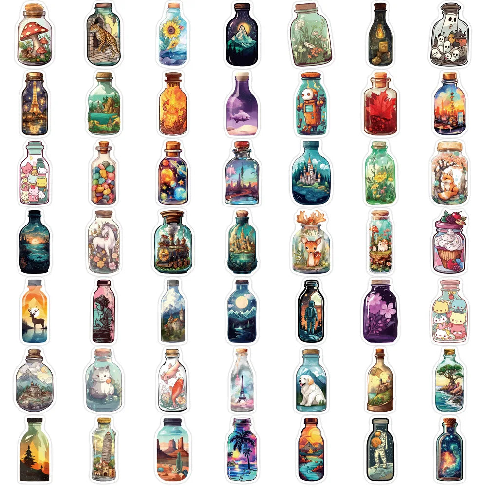 10/30/50PCS Cute Bottle World Cartoon Stickers Notebook Phone Stationery Bike Cool Waterproof Graffiti Sticker Kids Toys Gifts (Online Order Only)