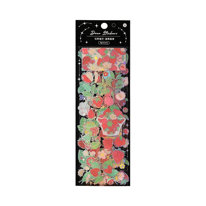 3Pcs/lot Cute Strawberry Flowers Decorative Sticker PET Scrapbooking Sticker Label Diary Album Stationery Aesthetic Art Supplies (ONLINE ORDER ONLY)