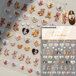 Retro Love Heart White Lace flower Bowknot Tie Pink Bear Flower Strawberry Adhesive Nail Art Stickers Rhinestone Manicure Decals (ONLINE ORDER ONLY)