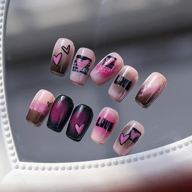 Graffiti Line Love Heart Cool Personal Hollow Out English Letter Y2k Self Adhesive Nail Art Decorations Sticker Manicure Decals (ONLINE ORDER ONLY)