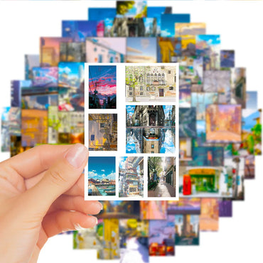 10/30/50PCS Cartoon View Street Landscape Stickers Aesthetic PVC Waterproof Decals Luggage Guitar Skateboard Sticker Decals Toys (ONLINE ORDER ONLY)