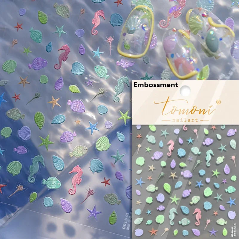 Summer Beach Dreamy Water Bubble Mermaid Shell Conch Starfish Jellyfish Soft Relief Decoration Nail Art Stickers Manicure Decals (ONLINE ORDER ONLY)