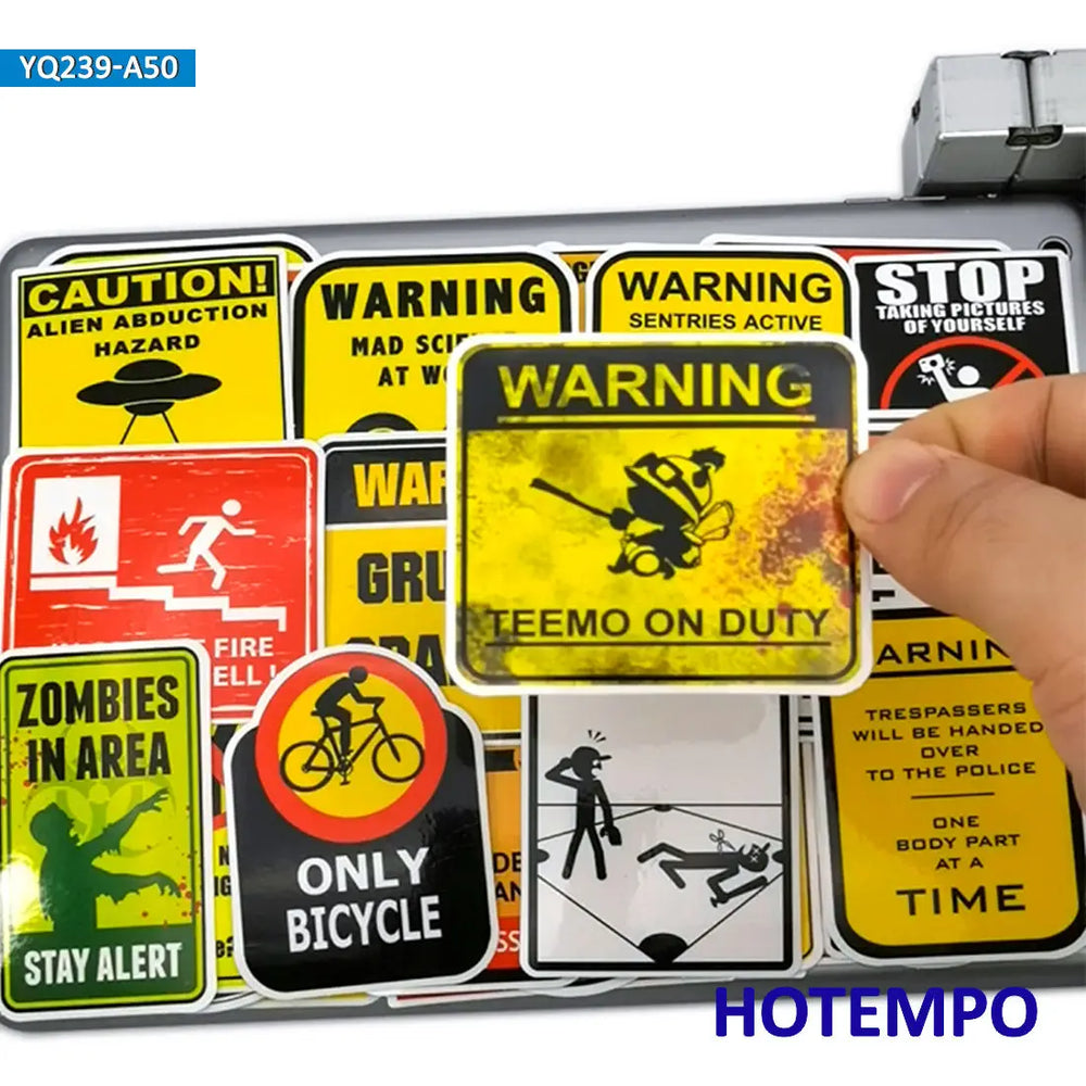 50Pieces Traffic Warning Sign Spoof Funny Stickers for DIY Phone Luggage Scrapbook Skateboard Bike Motorcycle Car Laptop Sticker (Online Order Only)