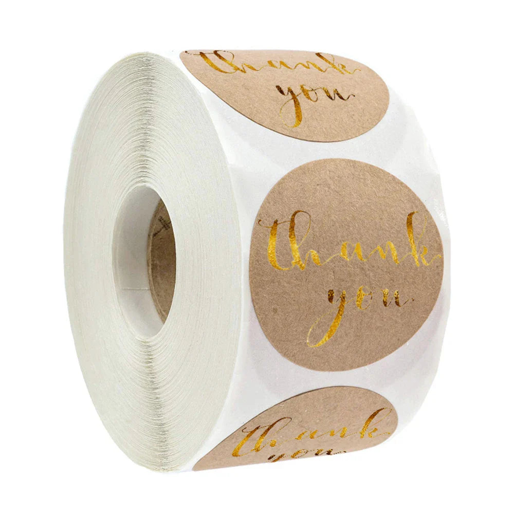 500pcs/roll Round Brown labels Thank You Kraft Stickers 1 inch Wedding Pretty Gift Envelope Sealing Label Stickers Stationery (ONLINE ORDER ONLY)