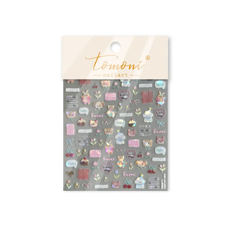Lovely Animals Cat Dog Bear Party Puppy Kitten Cake Bowknot Flower Love Heart Lace Gird Adhesive Nail Art Sticker Manicure Decal (ONLINE ORDER ONLY)