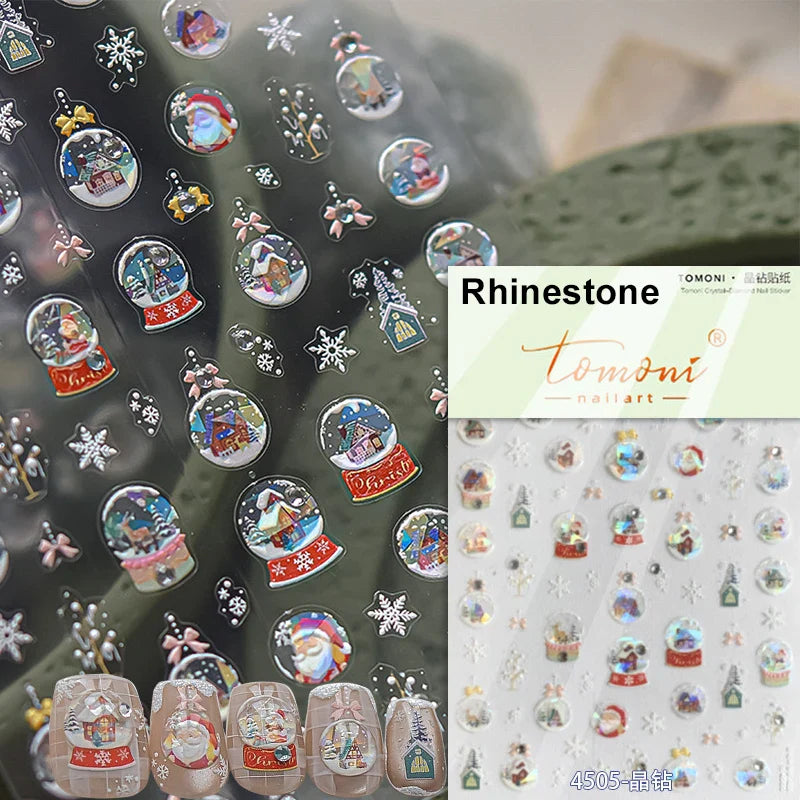 Bowknot Glove Socks Elk House Gingerbread Man Self Adhesive Nail Art Stickers Snowflake Christmas Tree Rhinestone Manicure Decal (Online Order Only)