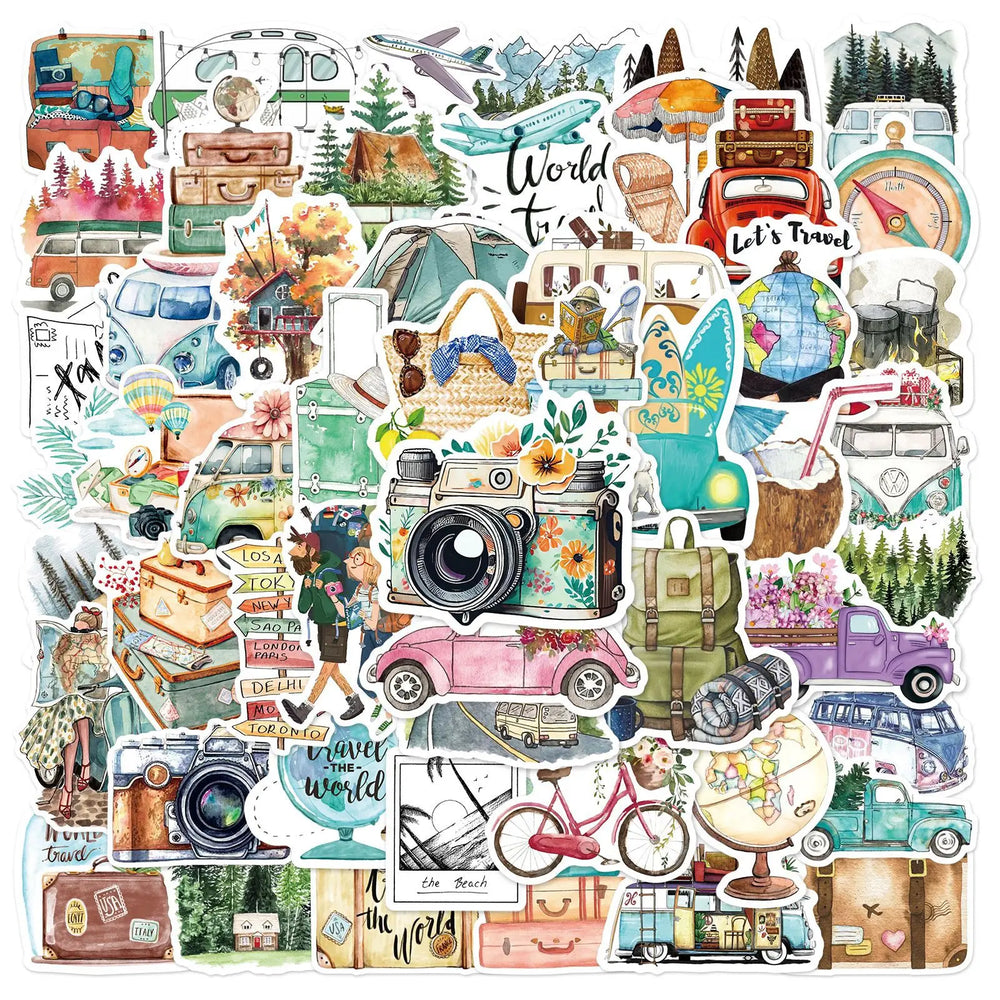 50pcs Cartoon Travel Graffiti Stickers for Helmet, Wall, DIY Decoration (Online Order Only)