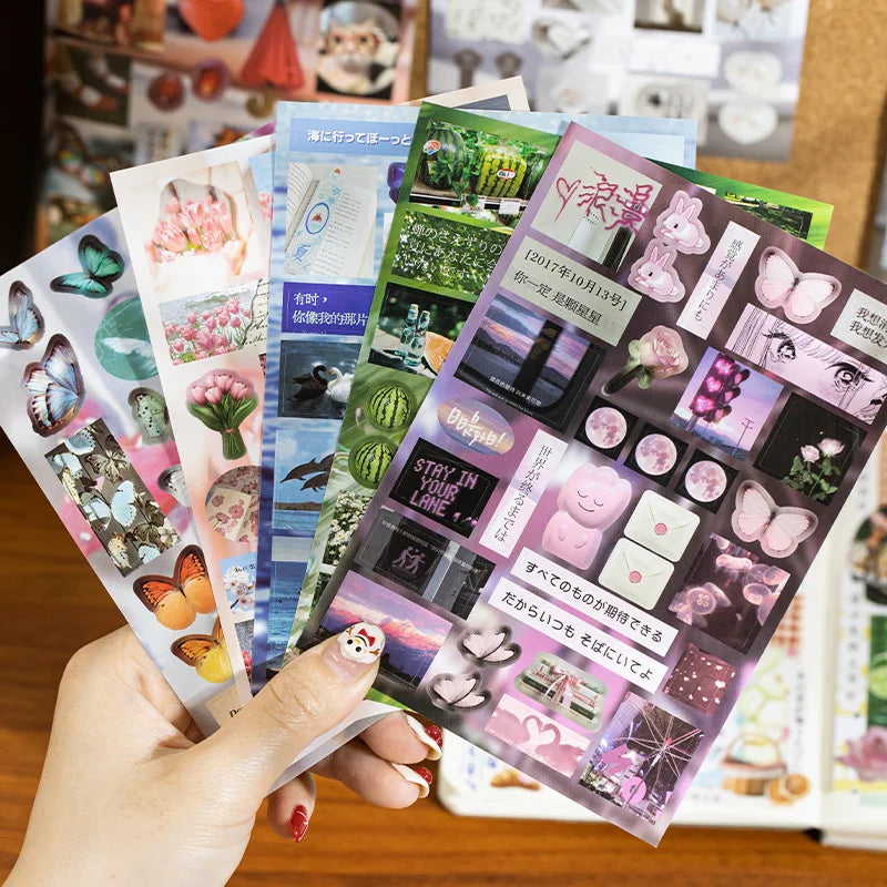 20 Pages Japanese Retro Ins Decorative Stickers Book Scrapbooking Phone Case DIY Journal Collage Material Sticker Gift (ONLINE ORDER ONLY)