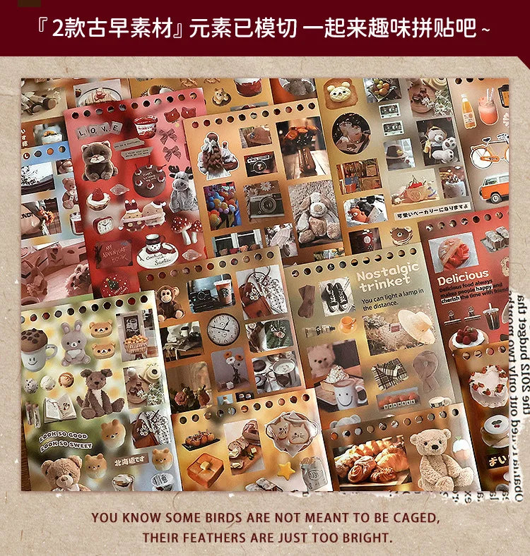 30sheets/book Y2K Retro Cute Bear Food Cut Film Sticker for Laptop Phone Camera Journal Scrapbook Kawaii Decoration Sticker Gift (ONLINE ORDER ONLY)