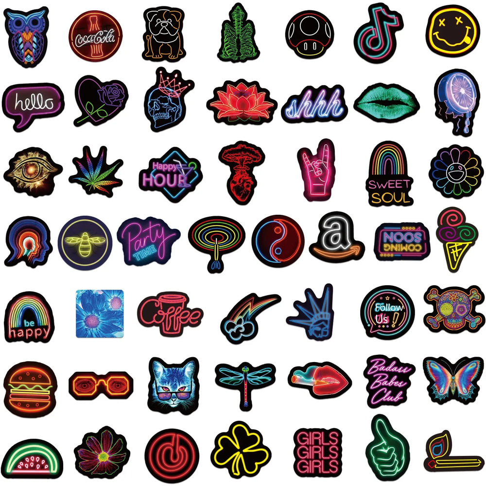50Pcs Personalized Neon Series Graffiti Stickers Suitable for Laptop Helmets Desktop Decoration DIY Stickers Wholesale (Online Order Only)
