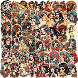 Retro Tattoo Girl Stickers Vintage Decals Waterproof 10/30/50pcs (Online Order Only)