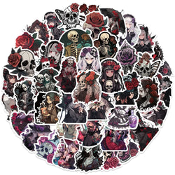 Gothic Rose Skull Stickers: Red Black Decals for Phone, Laptop, Luggage, Skateboard (Online Order Only)
