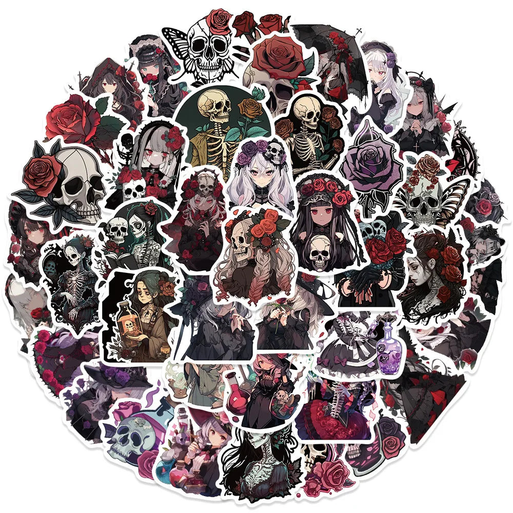 Gothic Rose Skull Stickers: Red Black Decals for Phone, Laptop, Luggage, Skateboard (Online Order Only)