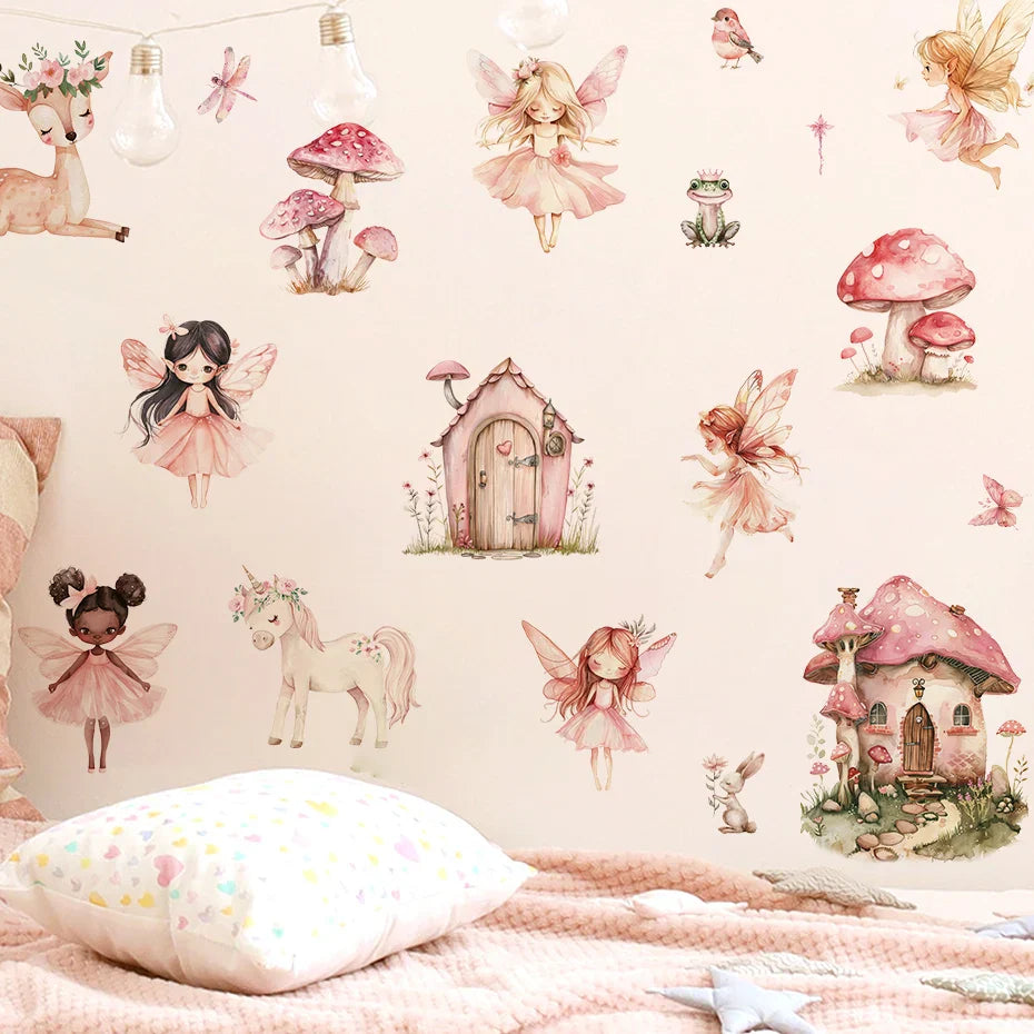 Cute Fairy Mushroom House Wall Stickers for Kids Room Nursery Decor (Online Order Only)