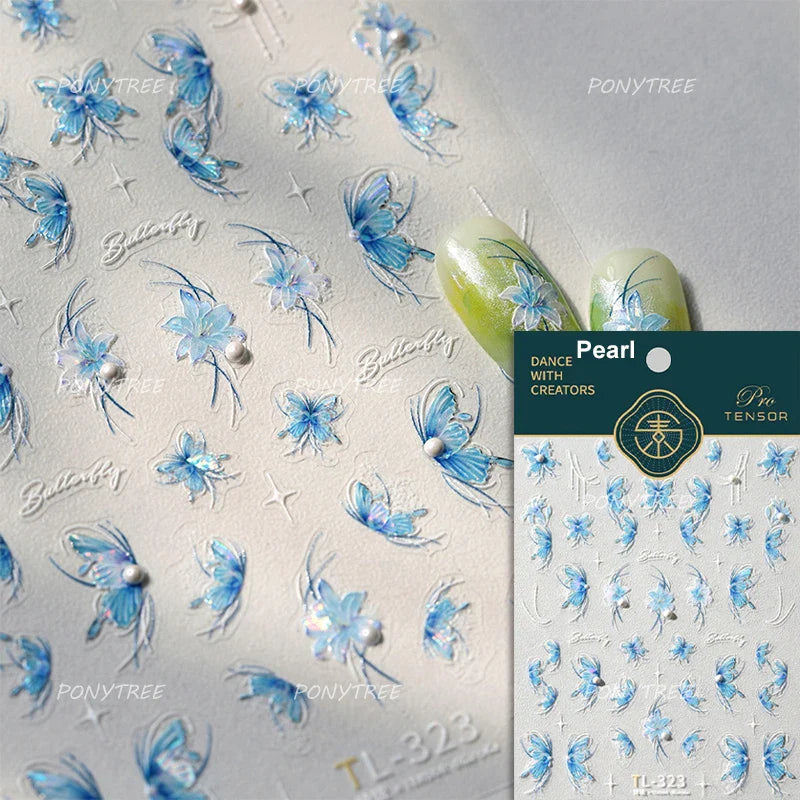 Butterfly Flower Hollow Out Lace Delicate Floral Print Shiny Cloth Block Insect Self Adhesive Nail Art Stickers Manicure Decals (Online Order Only)