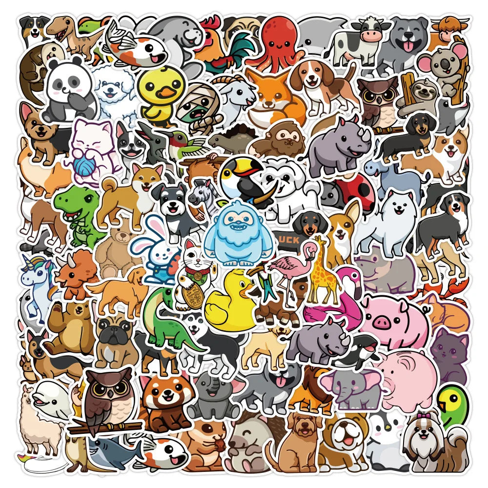 100pcs Cute Animal Stickers Waterproof Decorative Laptop Phone Luggage Notebook (Online Order Only)