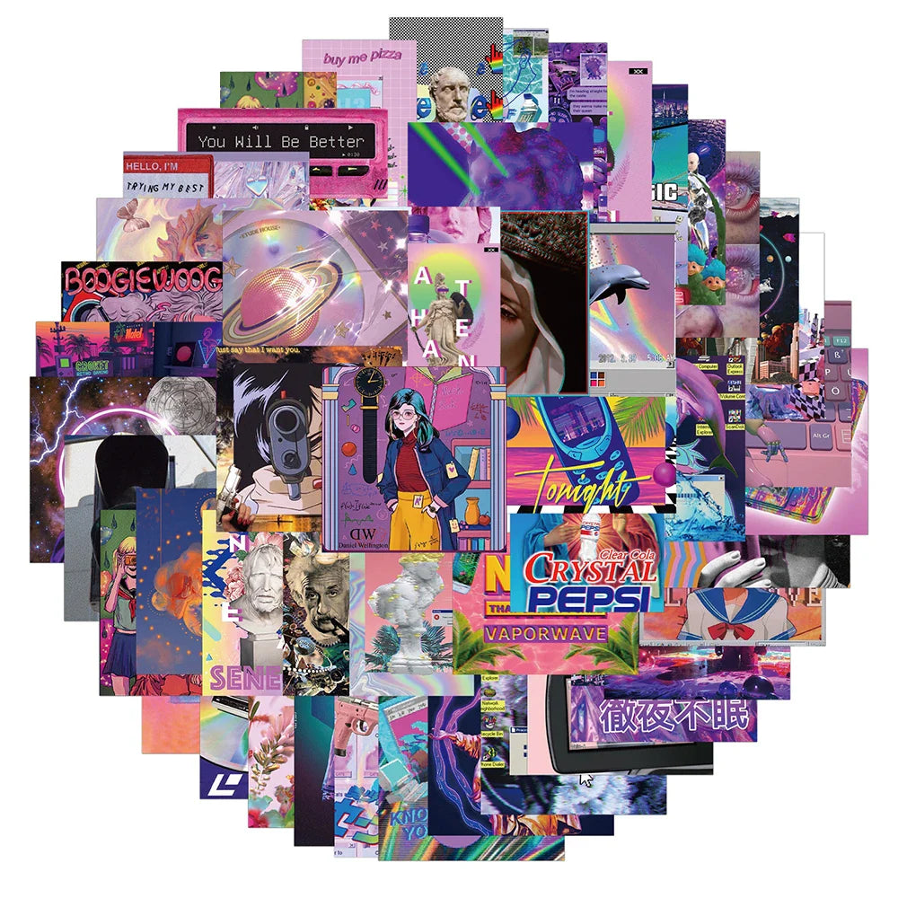 Vaporwave Aesthetic Stickers Pack - Phone, Laptop, Skateboard, Luggage Decals (Online Order Only)