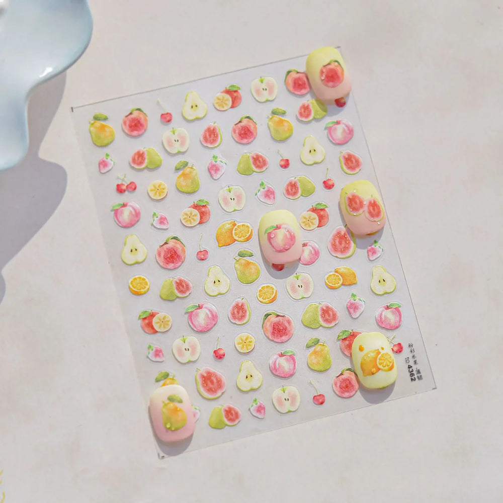 Fig Guava Pitaya Honey Peach Oranges Watermelon Strawberry Apple Pineapple Fruit Nail Art Decoration Stickers Manicure Decals (ONLINE ORDER ONLY)