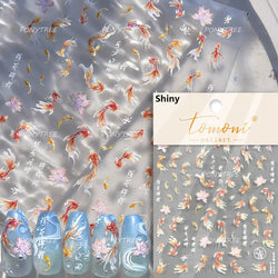 Lotus Leaf Brocaded Carp Koi Playing Goldfish Cavort Ripple Droplet Water Bubbles Self Adhesive Nail Art Stickers Manicure Decal (Online Order Only)