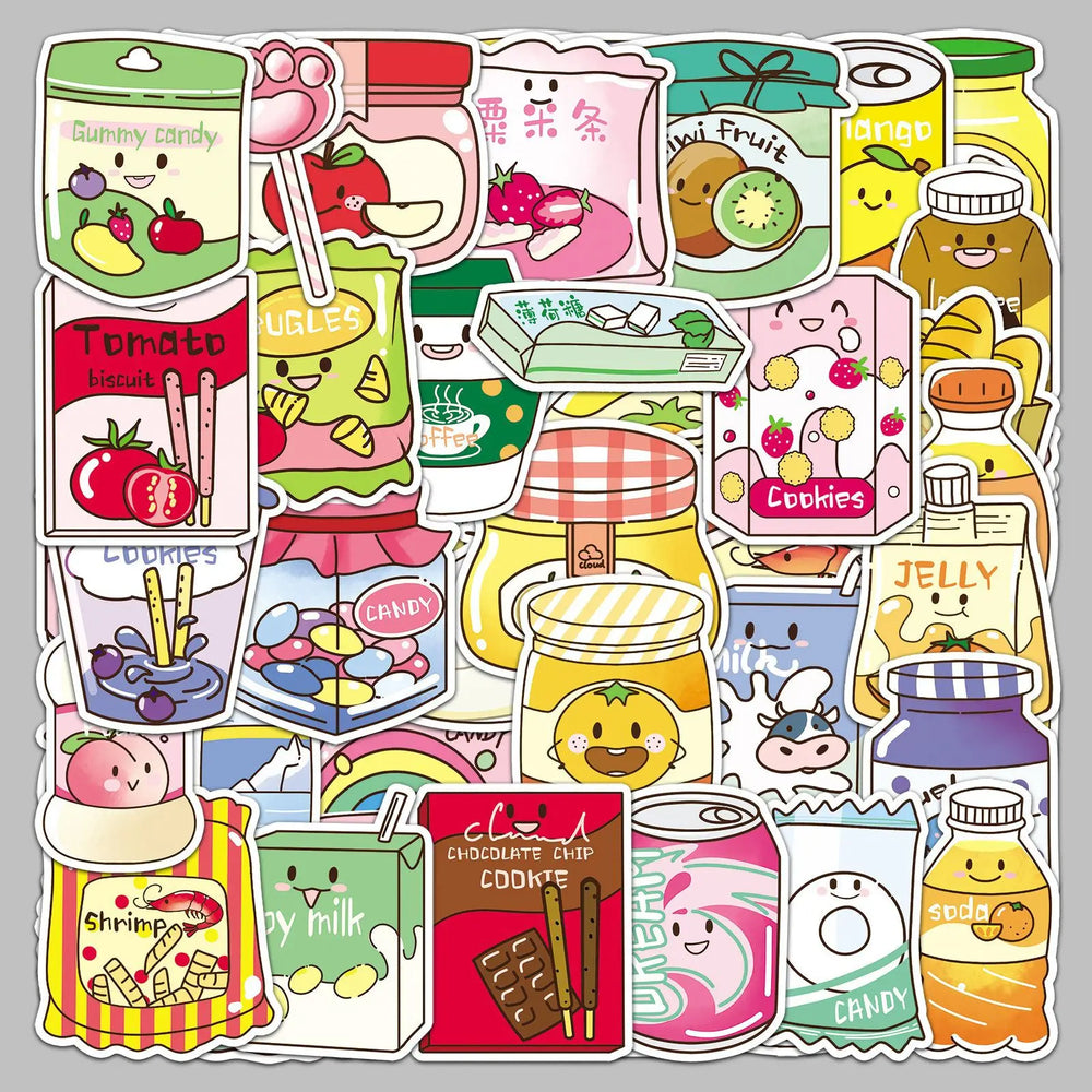 50pcs Cartoon Snack Stickers for Helmet, Wall, Desktop Decoration (Online Order Only)