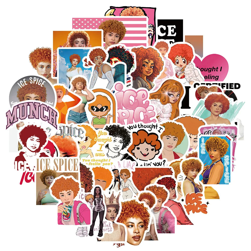 Ice Spice Cartoon Singer Stickers 10/30/50Pcs for Suitcase, Skateboard, Laptop, Phone, DIY Decal (ONLINE ORDER ONLY)