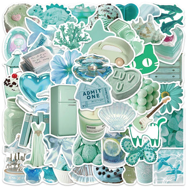 50pcs Ins Style Mint Green Aesthetic Stickers For Laptop Water Bottle Luggage Phone Guitar DIY Waterproof Graffiti Vinyl Decals (ONLINE ORDER ONLY)
