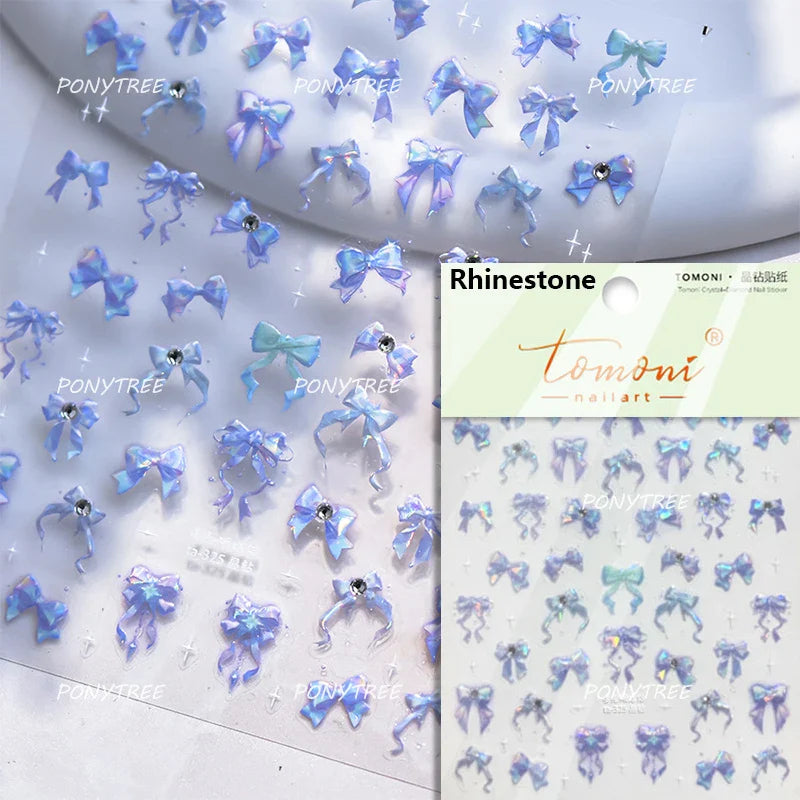 Dreamy Shiny Bowknot Ribbon Lace Delicate Tie Charming 5D Nail Art Decoration Sticker Self Adhesive Manicure Decal DIY Wholesale (ONLINE ORDER ONLY)