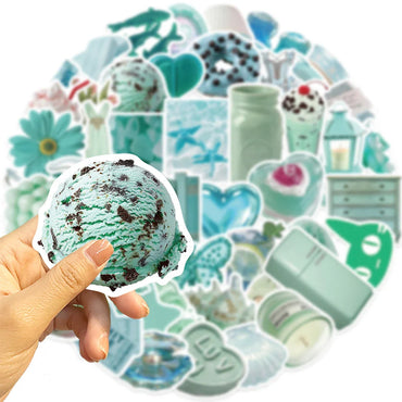 10/30/50PCS Cute Mint Green Stickers Ins Style Simple Aesthetic Decals Notebook Fridge Laptop Phone Bike DIY Decoration Kids Toy (ONLINE ORDER ONLY)