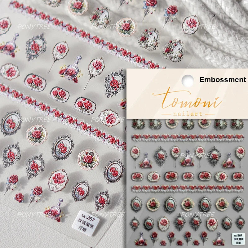 French Chic Mini Pink Rose Flower Bowknot Lace Ribbon Pearl White Little Flower Self Adhesive Nail Art Stickers Manicure Decals (ONLINE ORDER ONLY)