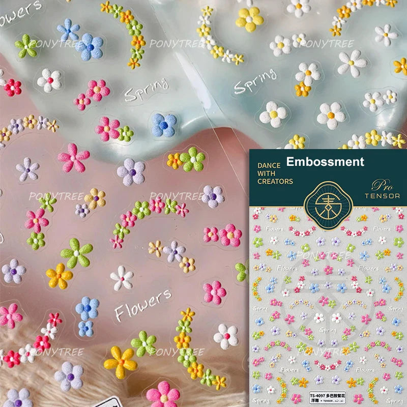 Yellow Purple Mini Flower White Lace Bowknot Flower Bouquet Spring 5D  Adhesive Nail Art Decoration Stickers DIY Manicure Decals (ONLINE ORDER ONLY)