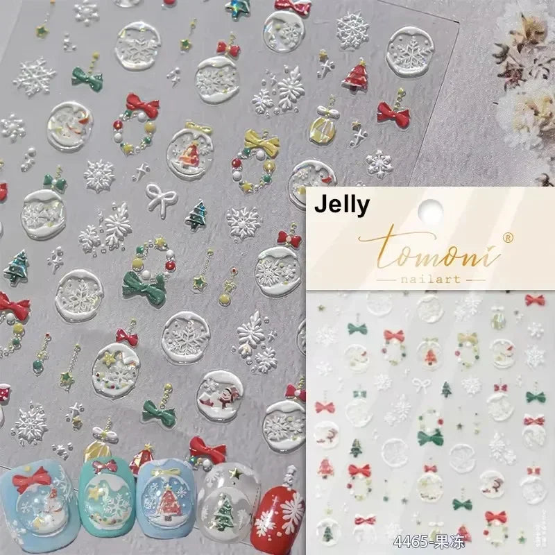 Dressy Embossment Colorful Gradient Snowflakes Laser Silver Christmas Tree Winter Bowknot Santa Nail Art Stickers Manicure Decal (Online Order Only)