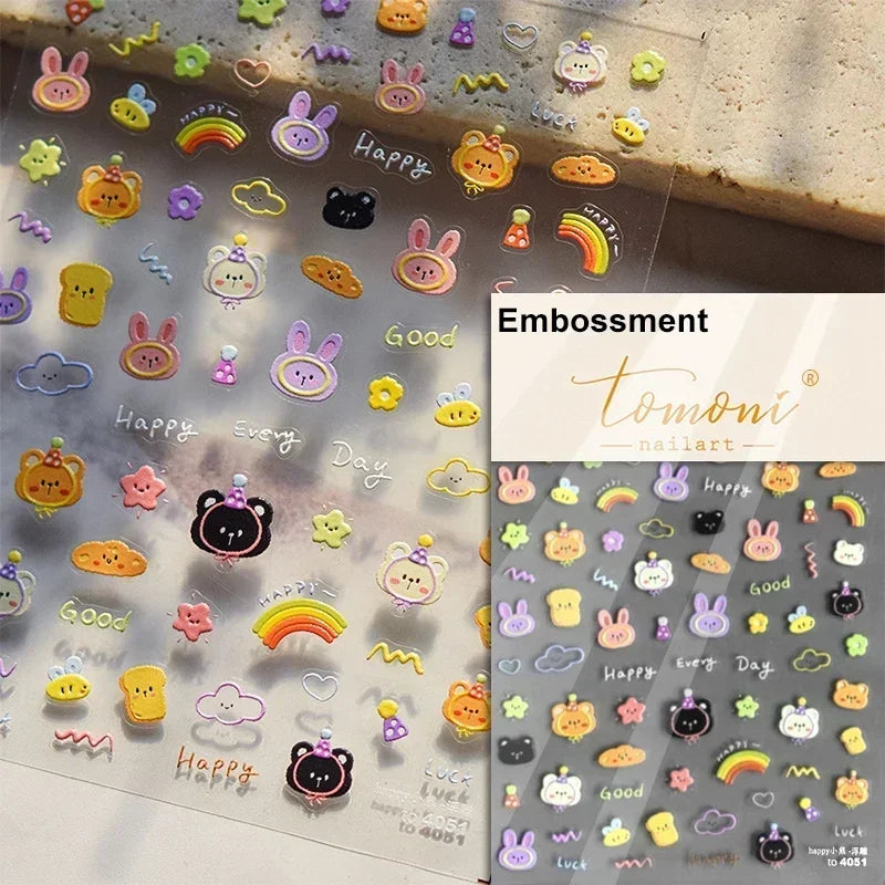 Dog Rabbit Line Bunny Footprint Bowknot Heart Cake Strawberry Flowers Bone Graffiti Adhesive Nail Art Stickers Manicure Decals (ONLINE ORDER ONLY)