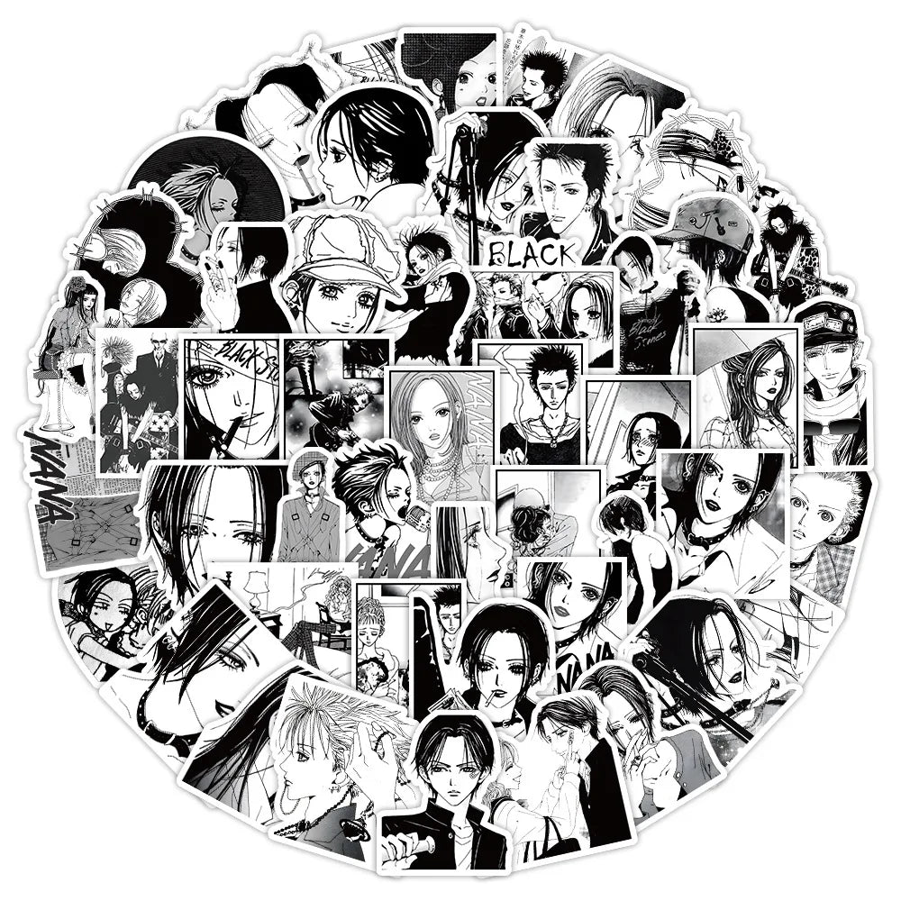 10/30/60PCS NANA Cartoon Stickers Black White Style Sticker Anime Graffiti Decals Luggage Laptop Phone Guitar Car Bike Kids Toys (ONLINE ORDER ONLY)