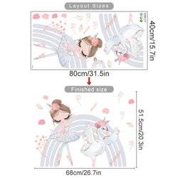 Pink Ballerina Unicorn Rainbow Wall Stickers for Kids Room Decor (ONLINE ORDER ONLY)