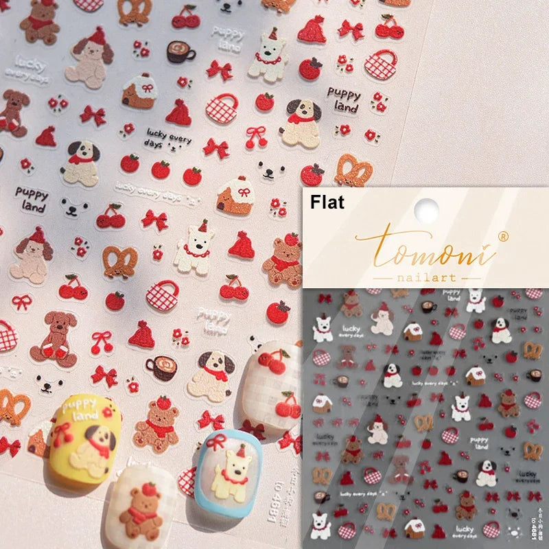 Cute Mango Dog Puppy Bear Bichon Blueberries Strawberry Cake Fruit Juice Desserts Corgi Adhesive Nail Art Sticker Manicure Decal (Online Order Only)