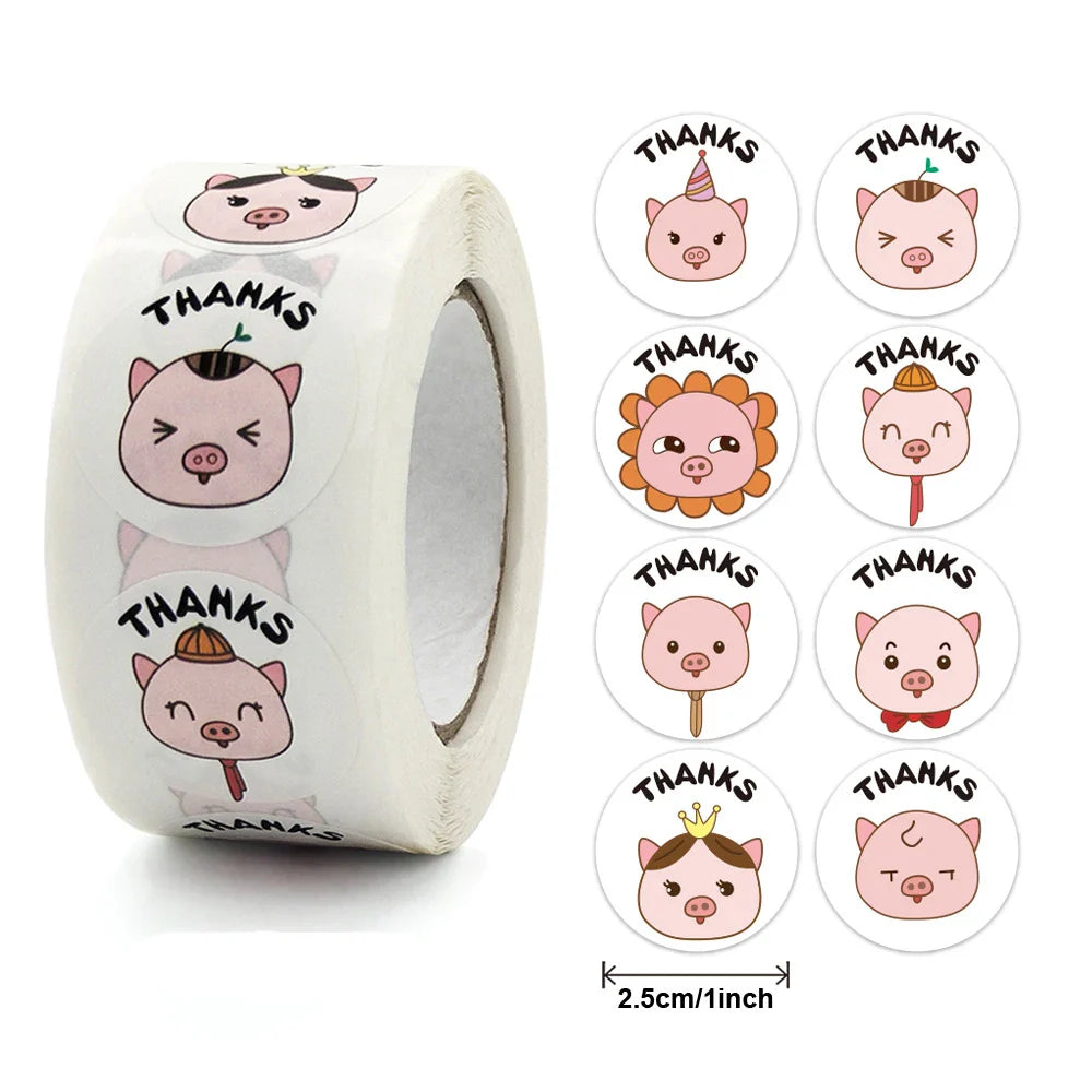 100-500pcs Round Cartoon Label Stickers Paper Cute Thank You Stickers for Baking Packaging Seal Labels Stationery Stickers (Online Order Only)