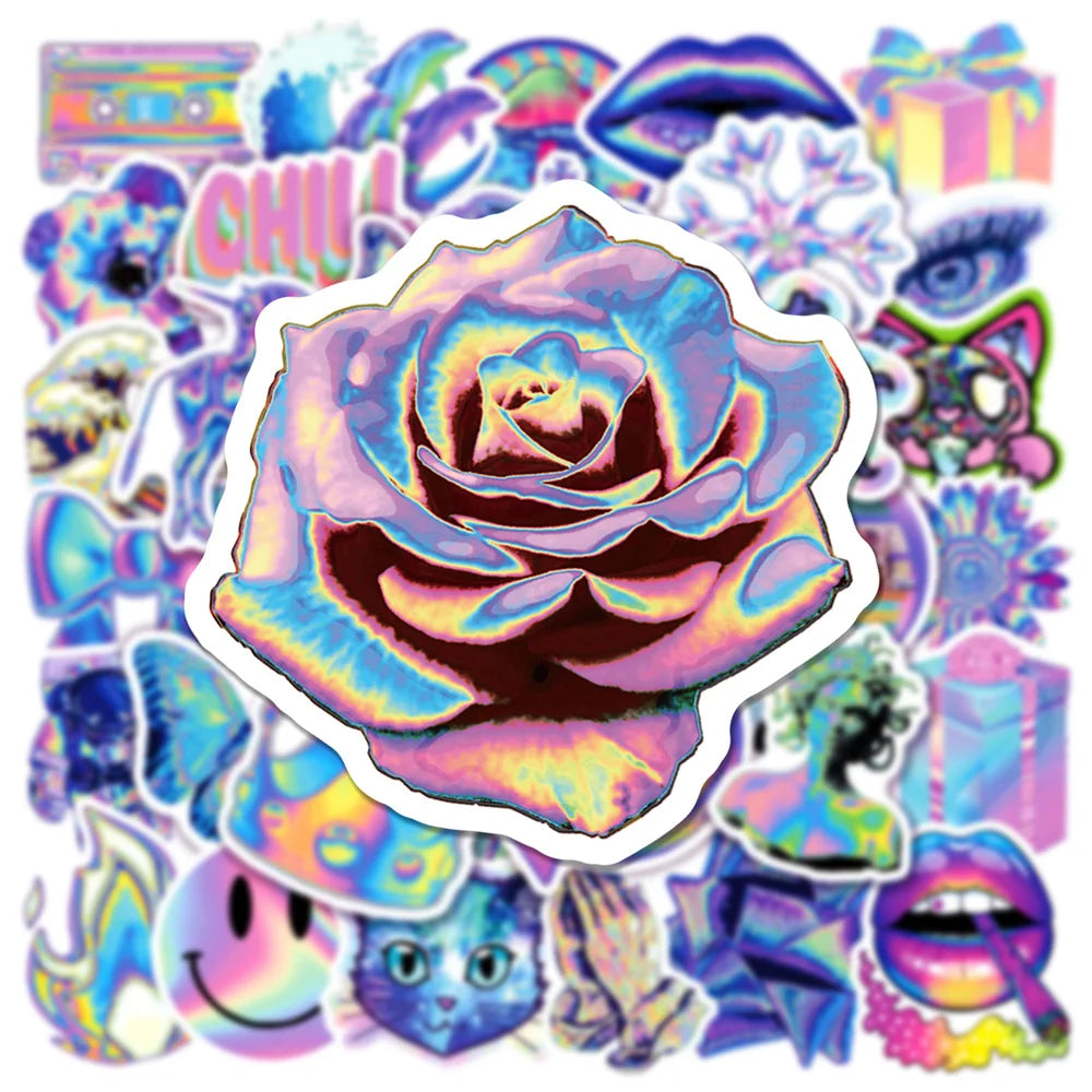 10/30/50PCS Mixed Cartoon Holographic Laser Cool Stickers Aesthetic Decal Skateboard Phone Car Luggage Sticker Kid Classic Toy (ONLINE ORDER ONLY)