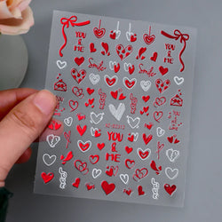 1PC Holographic Laser Heart Nail Stickers-3D Self-Adhesive Golden White Valentines Day Nail Decals For Women Nail Art Decoration (ONLINE ORDER ONLY)