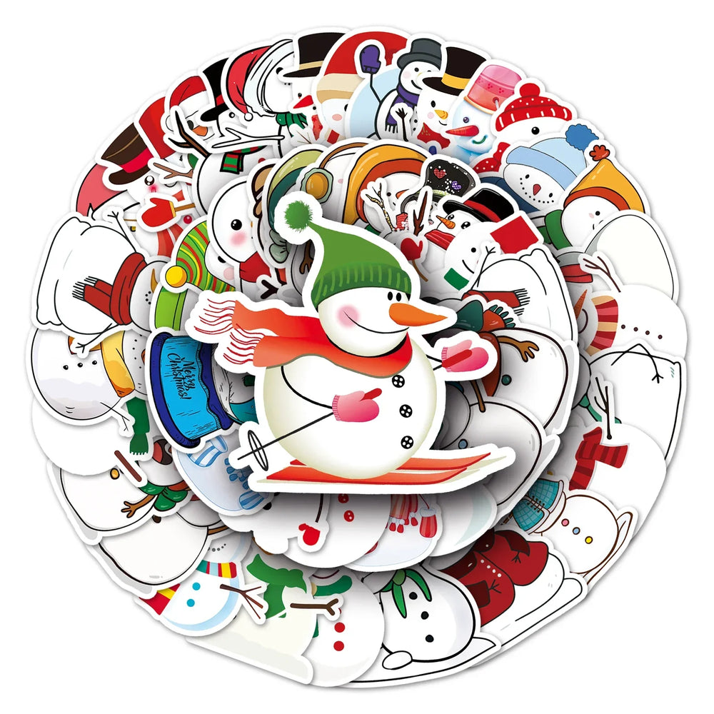 50Pcs Snowman Cartoon Waterproof Vinyl Stickers for Skateboard Snowboard (ONLINE ORDER ONLY)