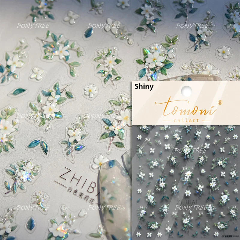 Camellia Tea After Rain Fragrant Flower Paint in Gold White Antique Chinese Characters Adhesive Nail Art Stickers Manicure Decal (ONLINE ORDER ONLY)