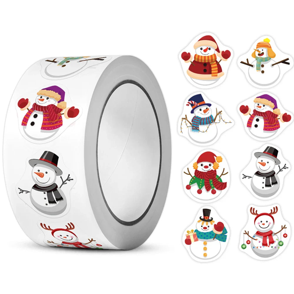 100-500pcs Heterotypic Christmas Themed Snowmans Stickers 8 Designs DlY Holiday Party Decoration Labels Stationery stickers (Online Order Only)